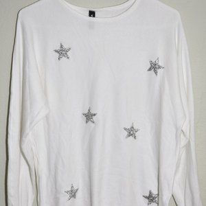 Long-sleeve, white sweater with stars